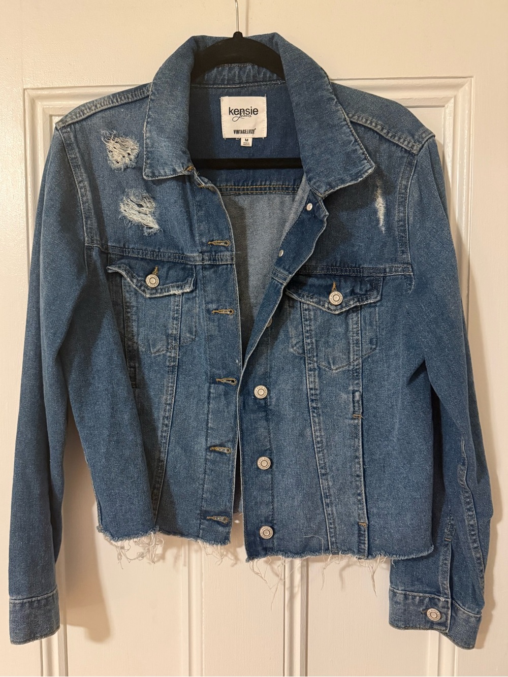 Distressed Denim Jacket Womens Medium